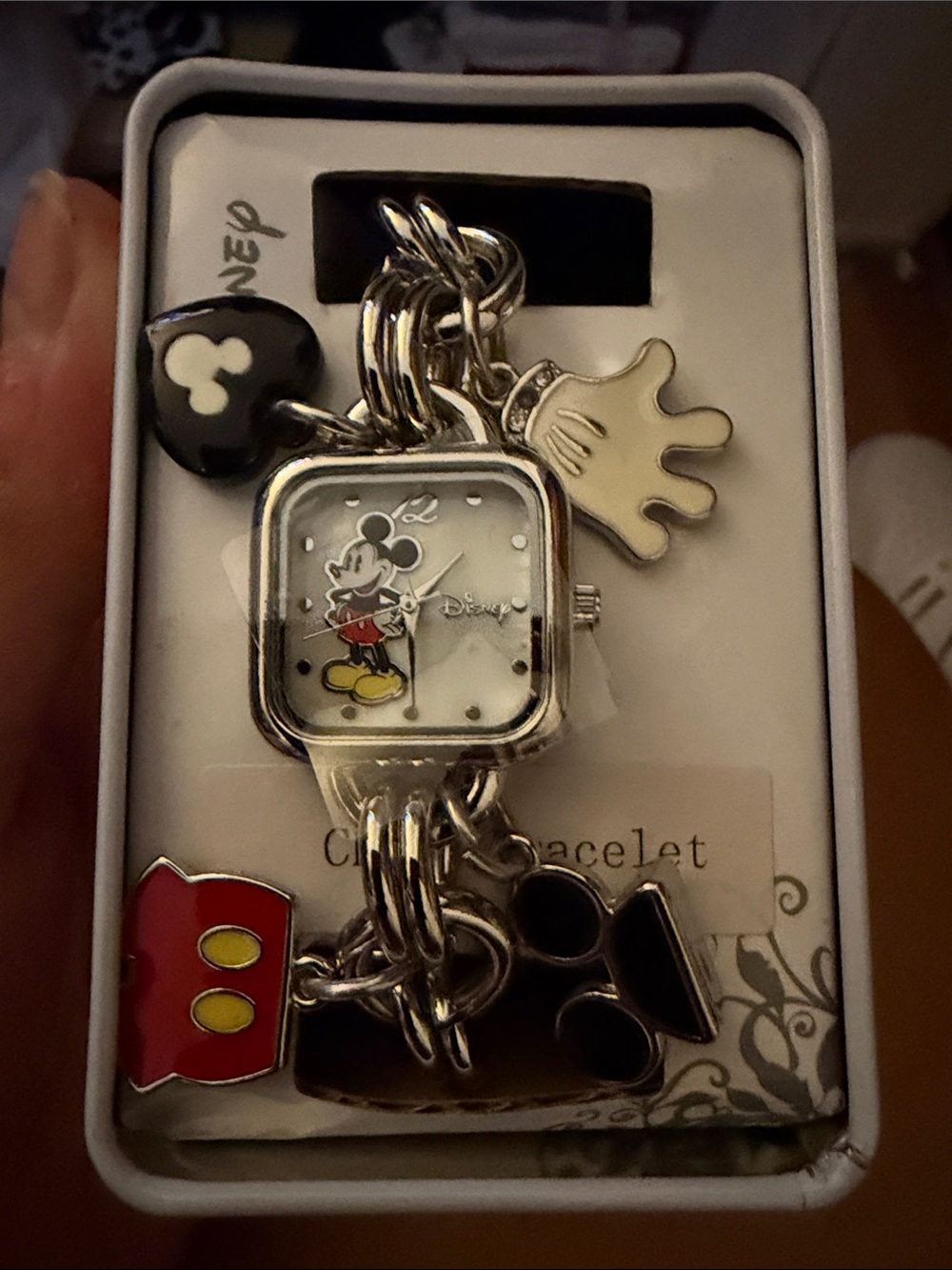 Disney Mickey Mouse Charm Bracelet Watch in Black, Red & Yellow